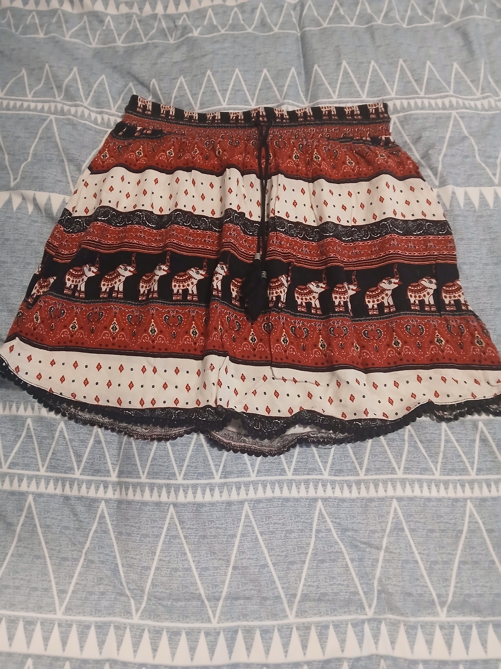 Bohemian Elephant Print Mini Skirt - Rust & Ivory